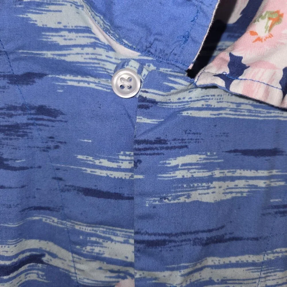 J. Crew Flex Blue Short Sleeve Button Down Shirt Sz XS Pink Floral Hawaiian